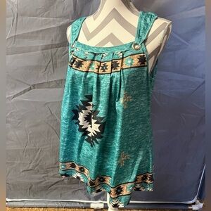 Sleeveless Teal Aztec-Print Tank Top